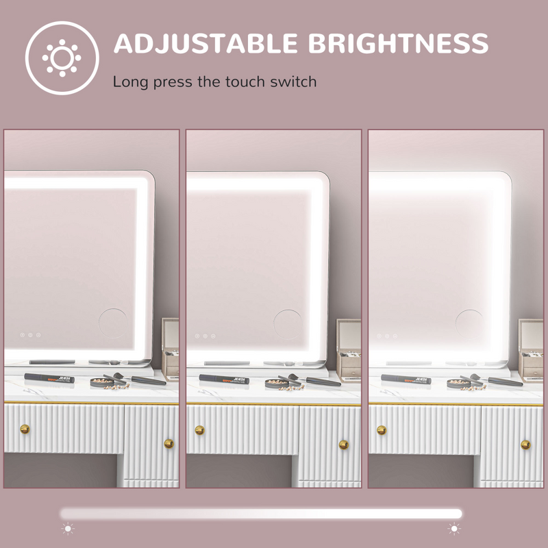 Vanity Mirror White Glass Metal Large Size 50,000-hour LED lifespan