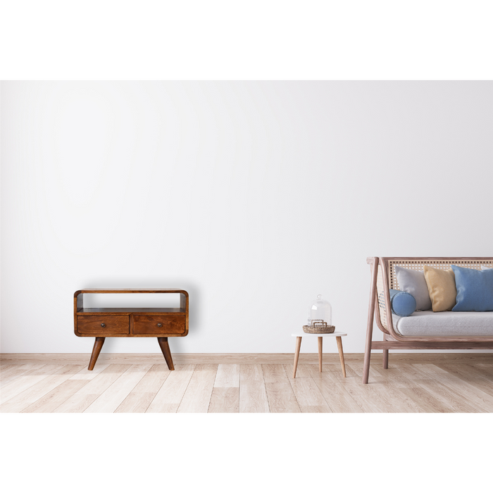 Artisan Furniture Solid Wood Mini Chestnut Curved Media Unit with 2 Drawers