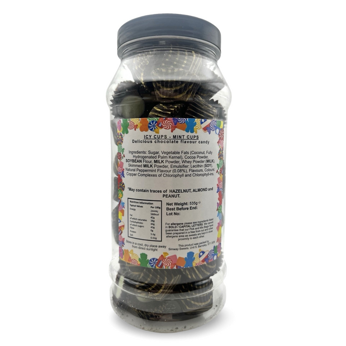 Milk Chocolate Mint Flavour Icy Cups Retro Sweets Gift Jar - 535g