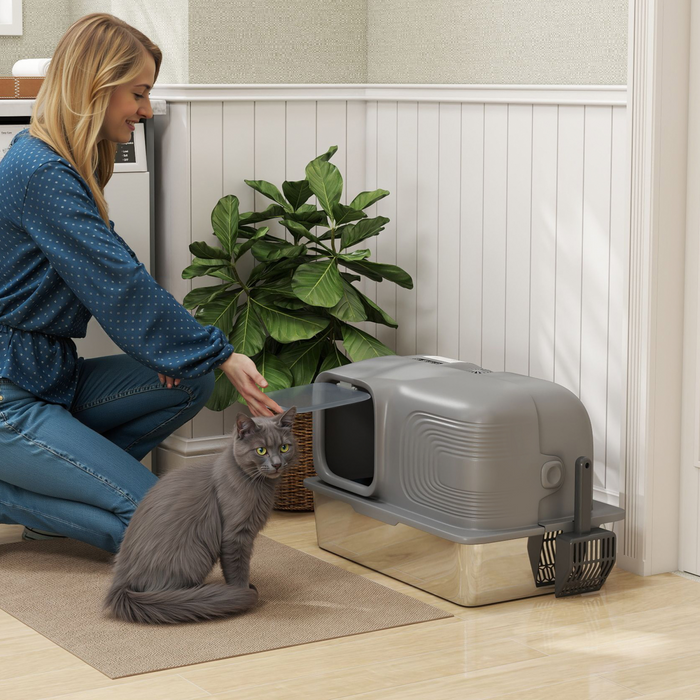 PawHut 65L XL Stainless Steel Litter Tray with Plasma Deodoriser System