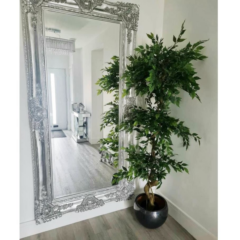 180cm Artificial Twisted Trunk Fruticosa Ficus Tree Triple Ball Topiary 1984 Leaves Silver Metal Planter