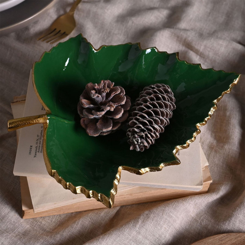 Green Enamel Gold Leaf Dish