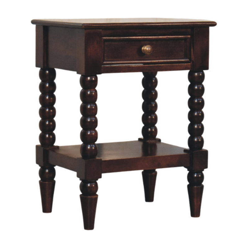 Artisan Furniture Solid Wood Vienna Nightstand, Drawer And Open Shelf, Dark Brown