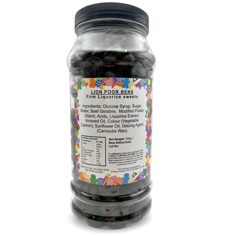 Traditional Lion Poor Bens Liquorice Retro Sweets Gift Jar - 795g