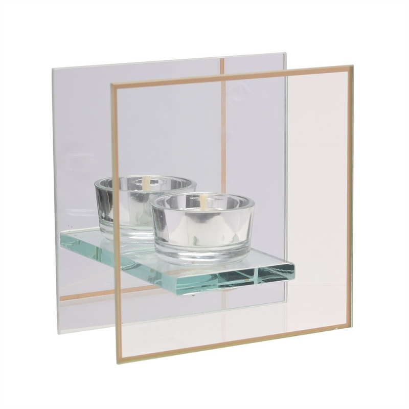 Now Or Never Studios Made to Order Glass Tealight Holder with Mirror Back & Gold Border