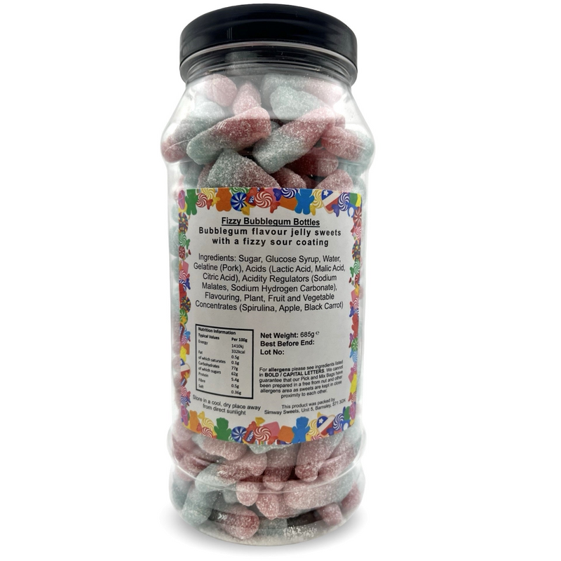 Fizzy Bubblegum Bottles Pink and Blue Bottles Retro Sweets Gift Jar - 685g
