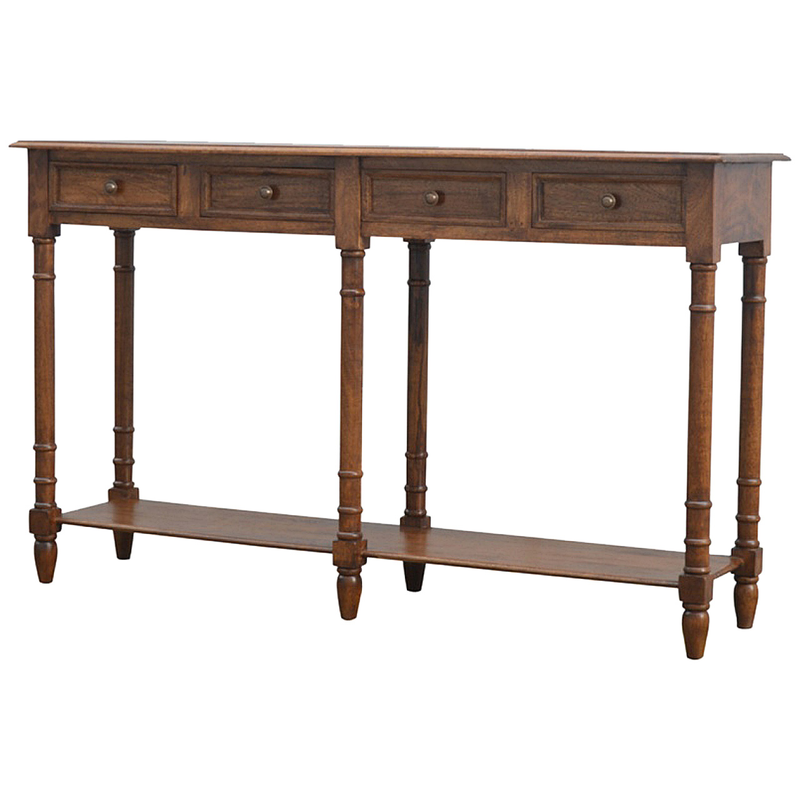 Artisan Furniture Solid Wood 4 Drawer Hallway Console Table, 1 Open Slot, Brown