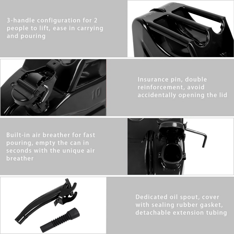 1PC 10L Black Iron Oil Can with 0.8mm Spout, Heavy-Duty Metal Lubricant Dispenser