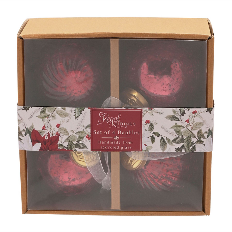Set of 4 Recycled Red Glass Baubles