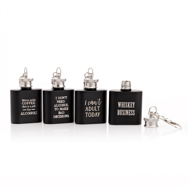 Mad Man Set of 12 Hipster Black Mini Flask Display Unit