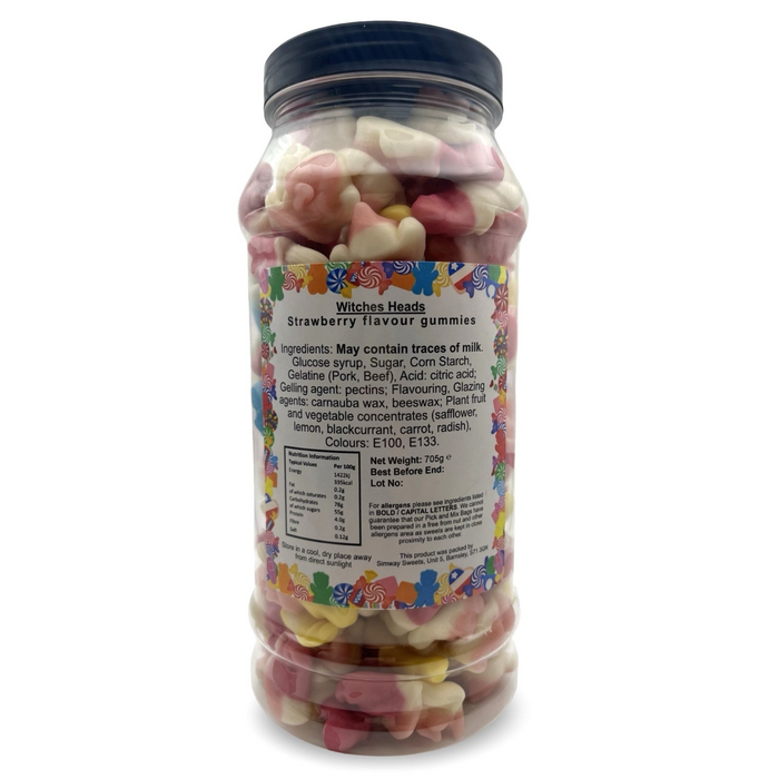 Jelly Witches Heads Sweets Gummy Retro Sweets Gift Jar - 705g