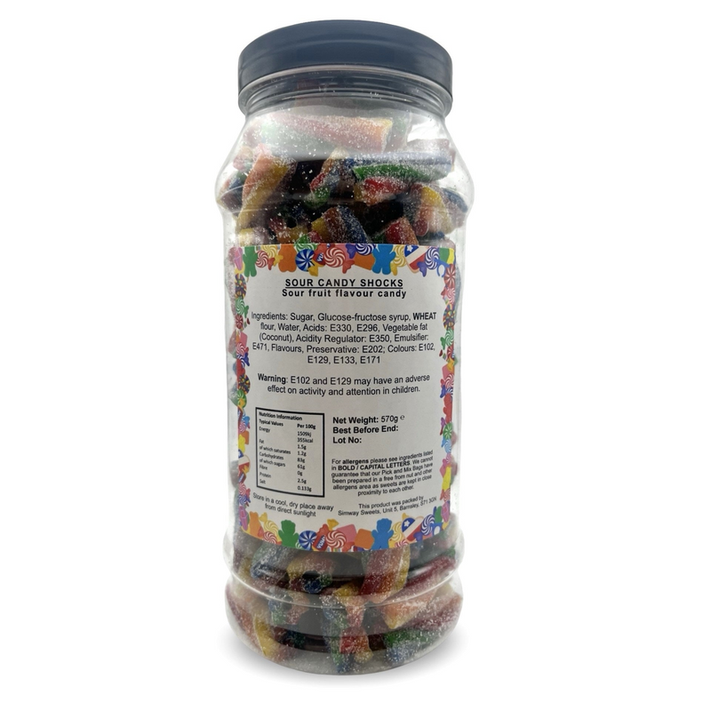 Rainbow Sour Candy Shocks Retro Fizzy Gummy Sweets Gift Jar - 570g