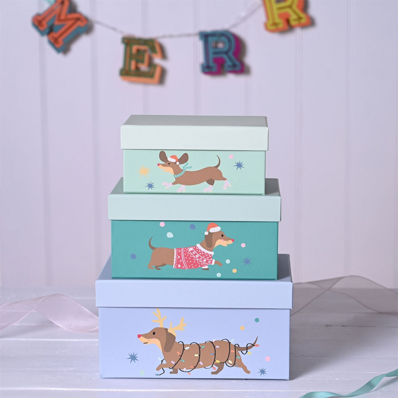 Set of 3 Christmas Dogs Storage Boxes
