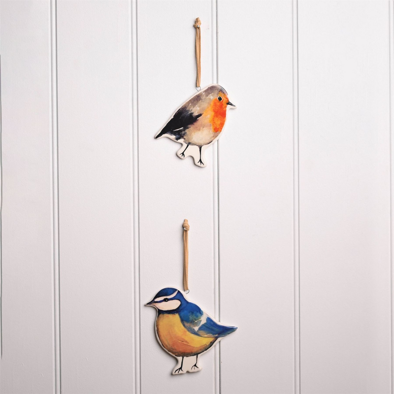 Country Living Set of 2 Bird Plaques - Robin & Blue Tit