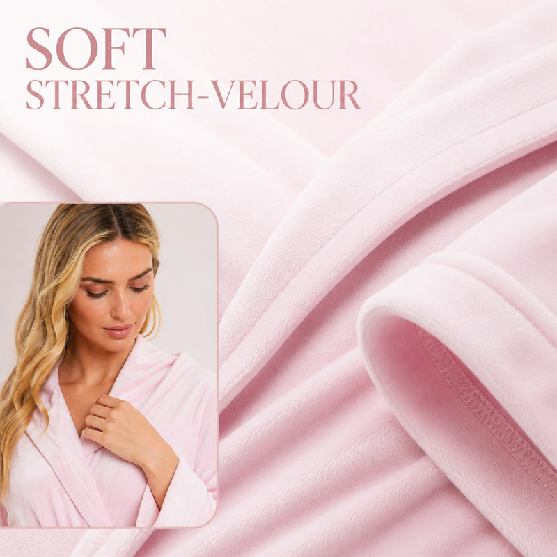 Elegant Women's Hooded Velour Robe Ultra-Soft Luxurious Bathrobe Perfect for Lounging Spa and Gym in Pink and Grey Adjustable Fit Multiple Sizes by Daisy Dreamer