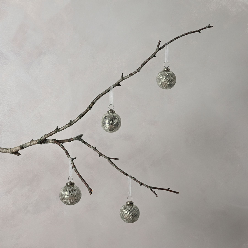 Set of 4 Silver Recycled Glass Baubles