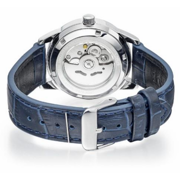 Lorus Ladies Automatic Fashion Day date Analogue Quartz Silver Sunray Dial with Blue Leather Strap Watch