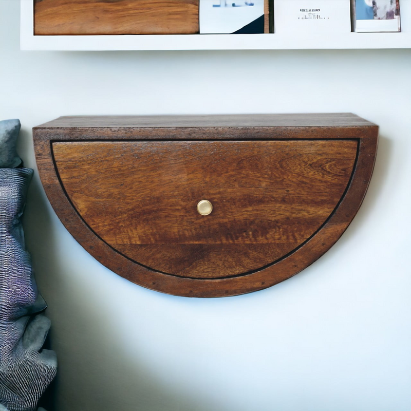Artisan Furniture Solid Wood Chestnut Crescent Floating Bedside