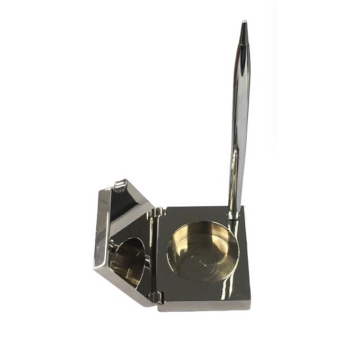 Miniature Clock Silver Plated Solid Brass Clock with Silver tone Ball Pen IMP408S - CLEARANCE NEEDS RE-BATTERY & Refill