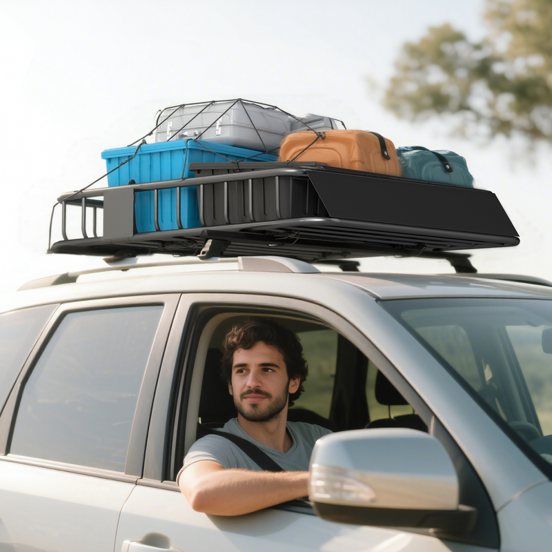 HOMCOM 90.7 kg Universal Roof Rack Basket, Steel Car Rooftop Luggage Holder