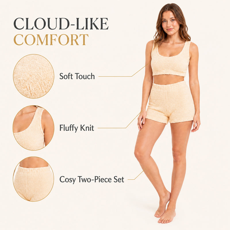 Women's Ultra-Soft Teddy Fleece Crop Top and Shorts Pyjama Loungewear Set Cozy Fluffy Nightwear Perfect for Home Comfort and Relaxation by Daisy Dreamer