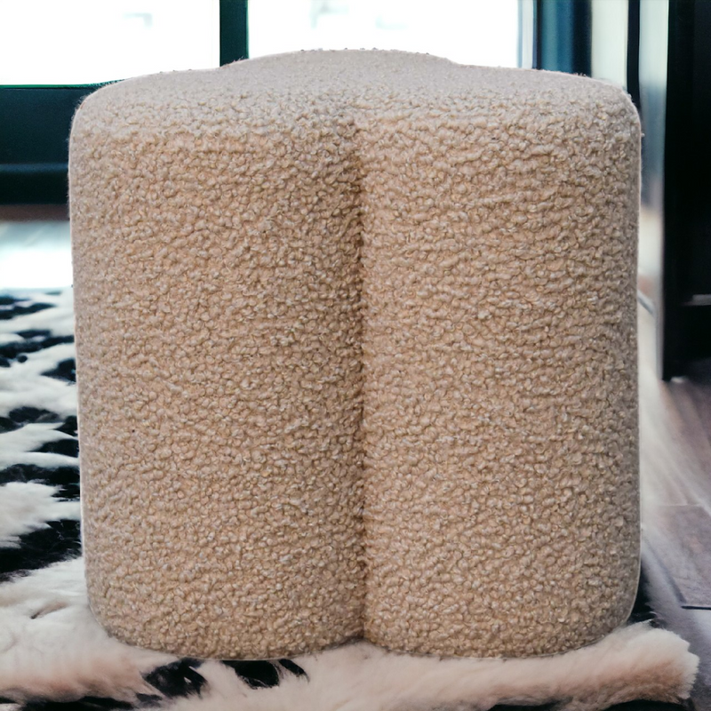Artisan Furniture Solid Mango Wood Mud Boucle Clover Footstool