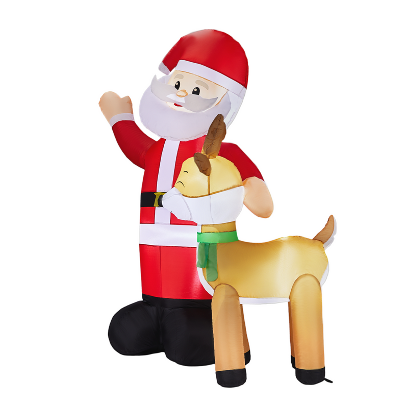 1.9M Lighted Christmas Inflatable Decoration, Inflatable Santa and Reindeer, Funny Blow Up Yard Decorations with Built-in LED Lights for Holiday Party Front Yard Lawn Garden Decor