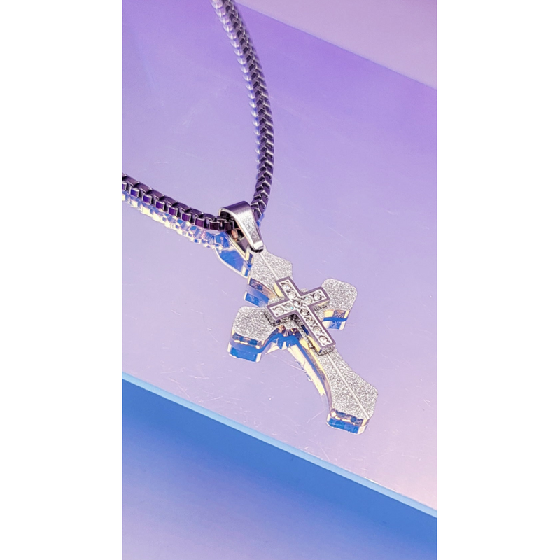Glitter Silver Cross Necklace