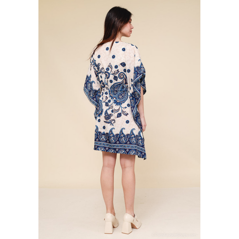 Short kaftan dress round mosaic flower