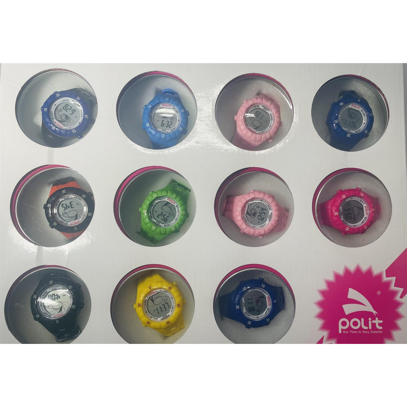 POLIT Childrens Disco Boys & Girls Digital watch in Tin, assorted stlyes and colours CW-0025