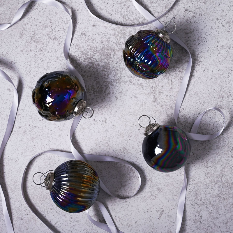 Celestial Set of 4 Recycled Glass Iridescent Baubles
