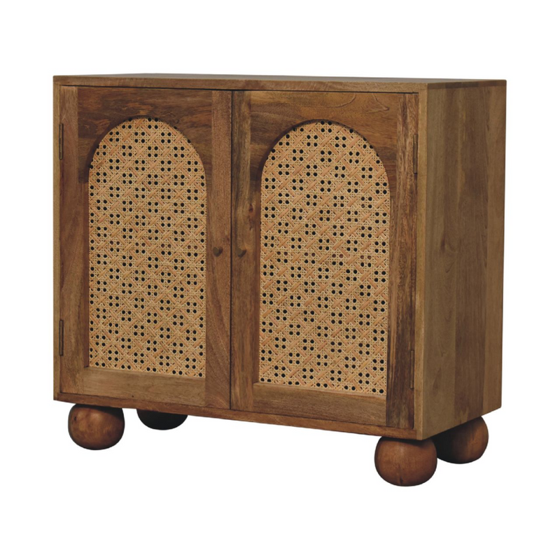 Artisan Furniture Solid Wood Rattan Ball Cabinet, Beige, 2 Doors