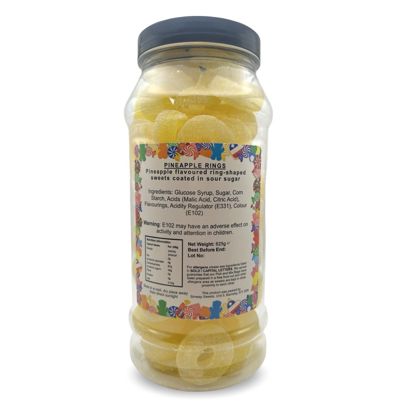 Sour Pineapple Rings Retro Fizzy Gummy Sweets Gift Jar - 625g
