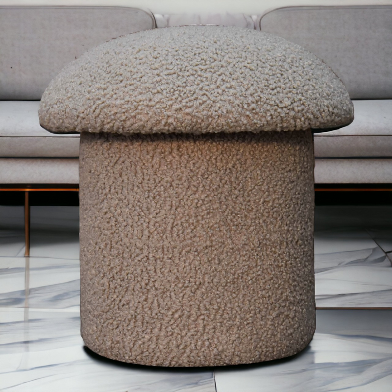 Artisan Furniture Solid Mango Wood Mud Boucle Mushroom Footstool
