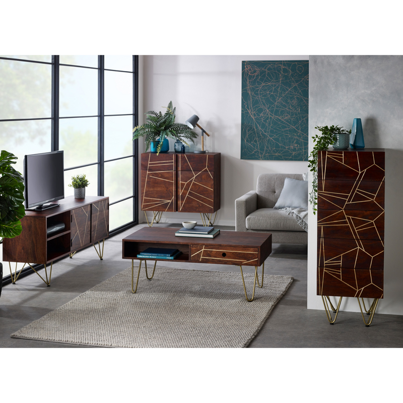 Dark Gold Rectangular Coffee Table With Drawer