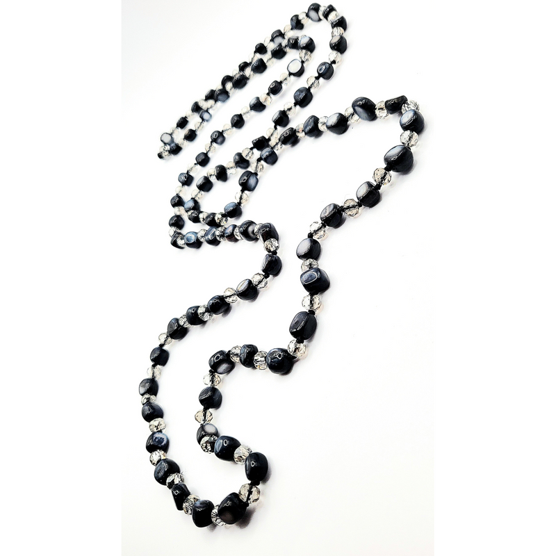 Resin Navy Boho Long Beaded Necklace