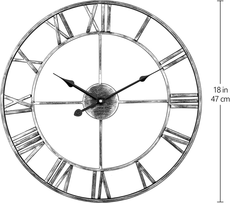 Silent Wall Clock Vintage Metal Skeleton Roman Numerals Farmhouse ARVINKEY