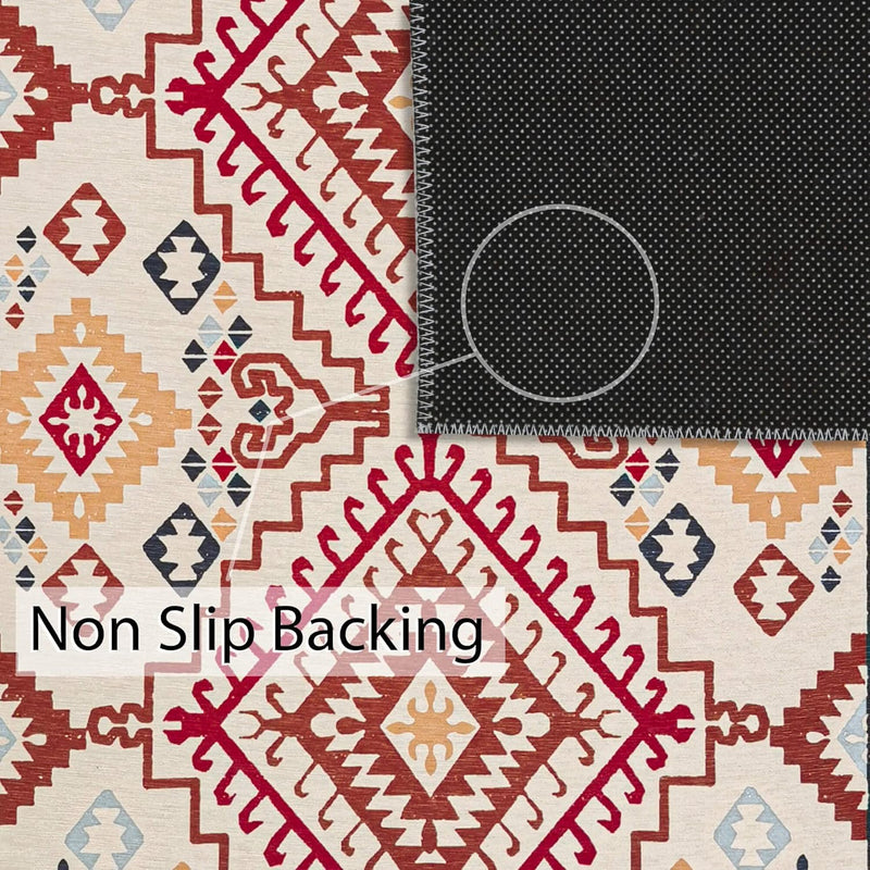 Washable Area Rug Yonker Non Slip Non Shedding Red Brown Beige Green Decore