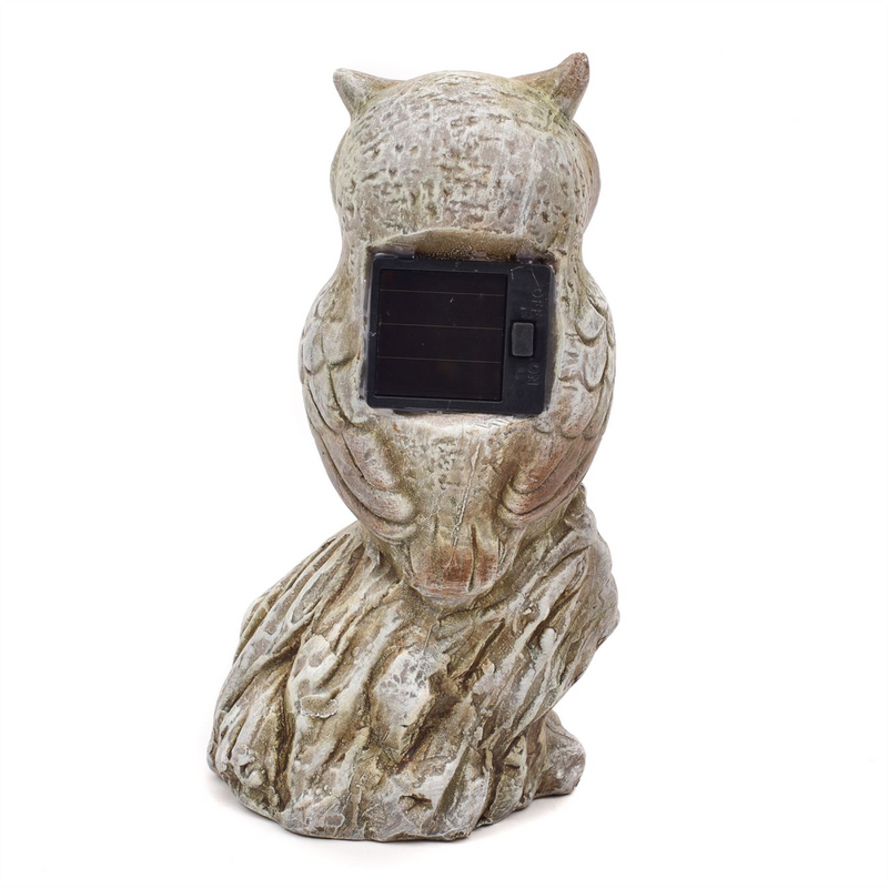 Terracotta Owl On Branch Ornament with Solar Light Eyes