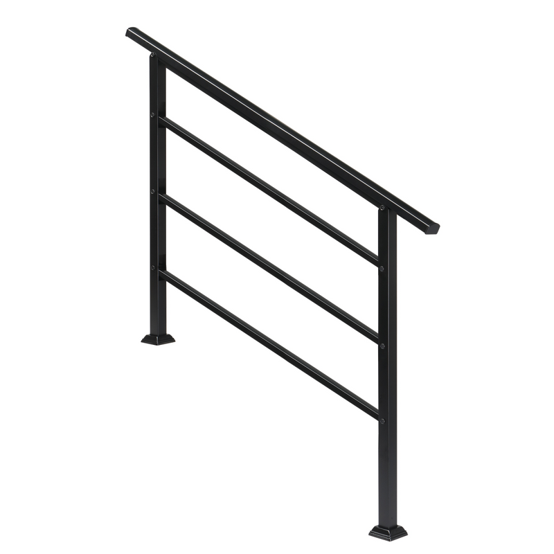 [Same Code：04286986]Handrails for Outdoor Steps, Wrought Iron Handrail Fits 1 to 4 Steps, Transitional Handrail with Installation Kit, Black