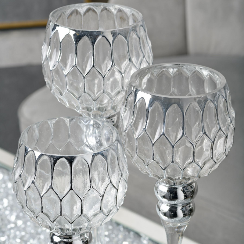 Set of 3 Honeycomb Goblets With Silver Detail