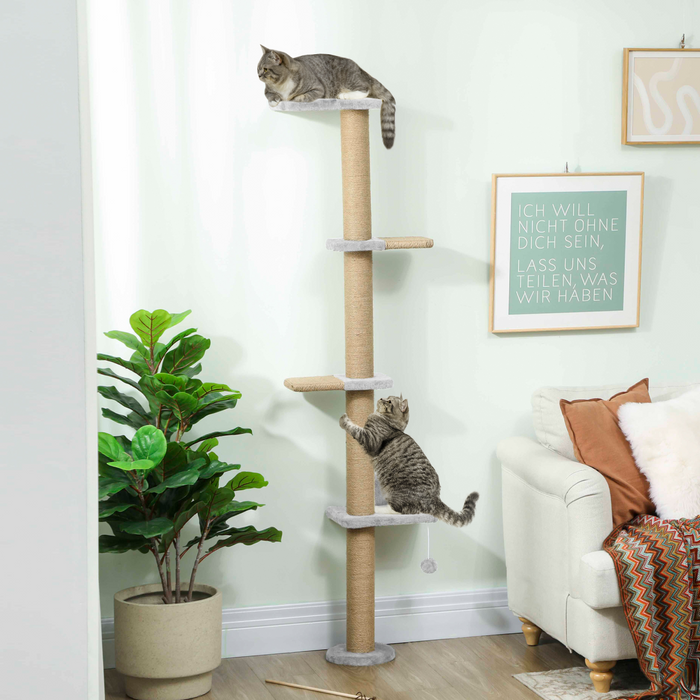 Wall Mounted Cat Shelves with 4 Climbing Platforms for Indoor, Light Grey