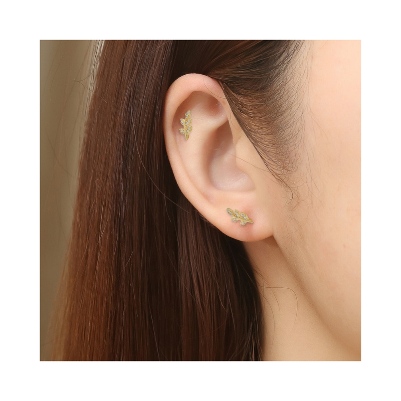 Cubic Zirconia Gold Leaf Stud Earrings