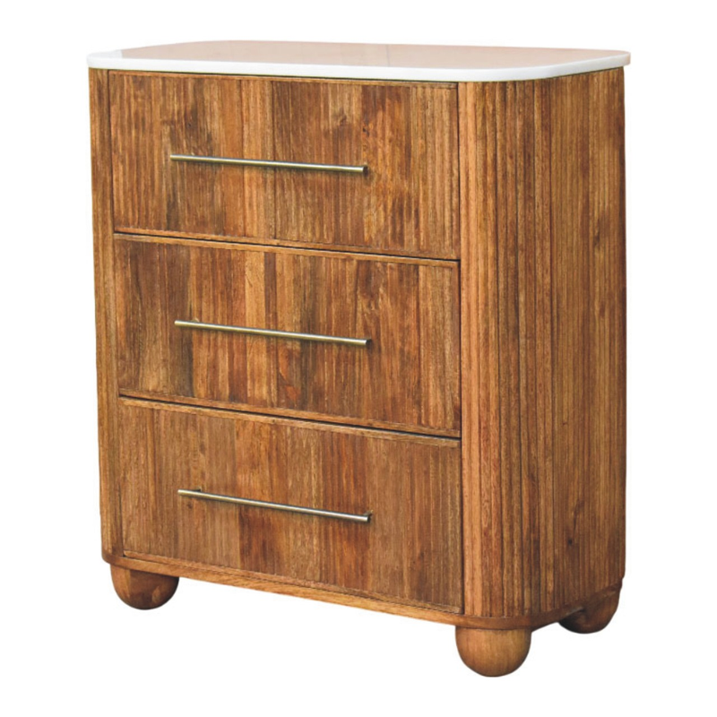 Artisan Furniture Solid Wood Beaumont Marble Chest, 3 Drawers, Brown & White
