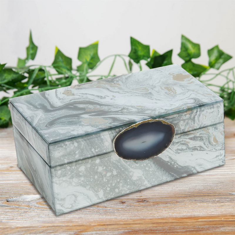 Marbled Jewellery Box with Stone Handle