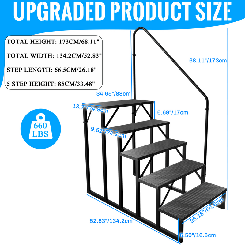RV Stairs 5 Step, RV Steps Anti-Slip, Hot Tub Steps with Handrail, 660 lbs Hot Tub Steps Step Ladder for 5th Wheel RV, Mobile Home Stairs