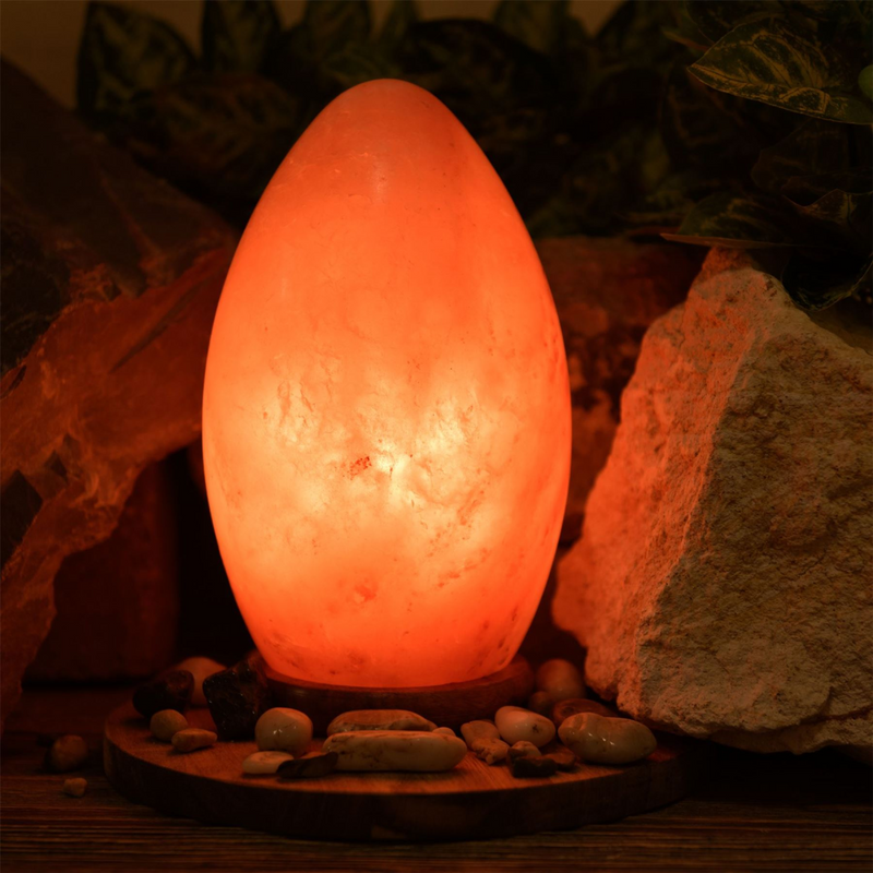 Egg Shaped Rock Salt Lamp with Wooden Base 20cm