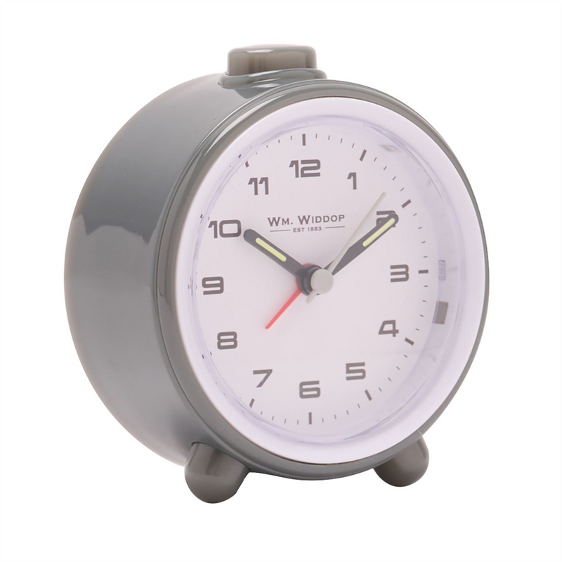 Wm.Widdop Round  Alarm Clock Sweep Movement & Snooze - Grey & White