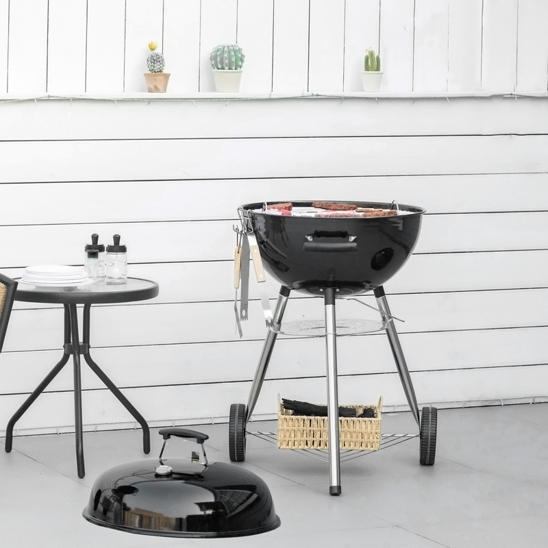 Outsunny Portable Kettle Charcoal Grill BBQ Smoker w/ Cover, Lid, & Thermometer