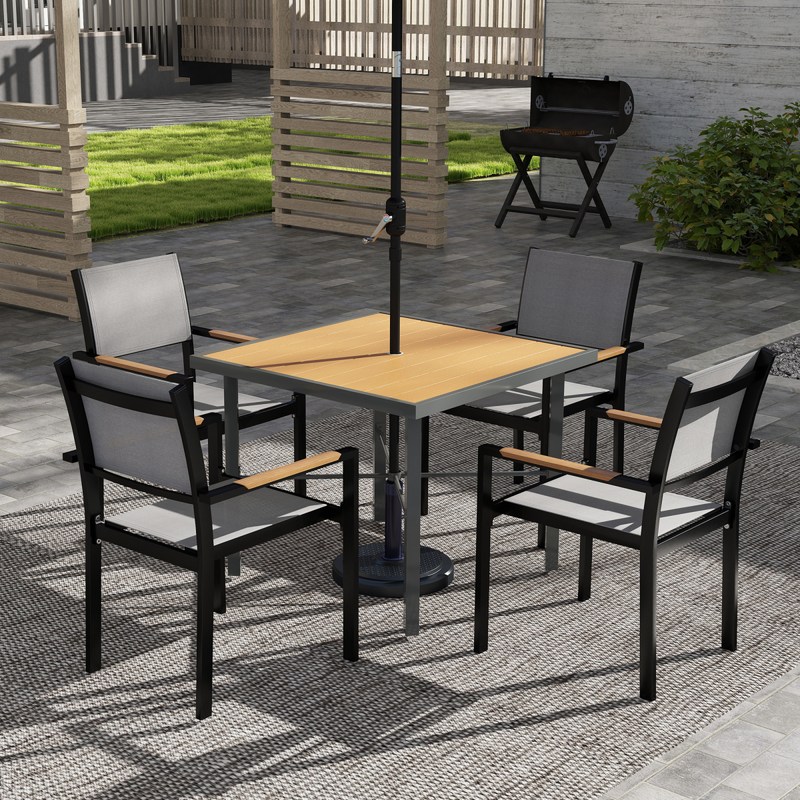 Outsunny 90cm Square Outdoor Patio Garden Dining Table with Umbrella Hole